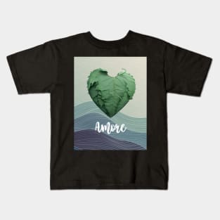 Love Nature No. 2: Amore Green Valentine's Day on a Dark Background Kids T-Shirt